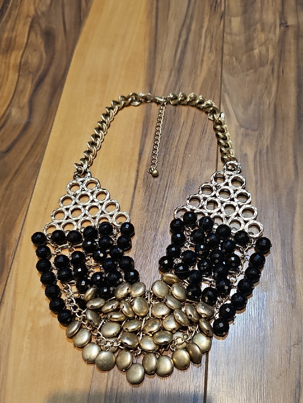 Lane Bryant statement collar necklace beaded antique gold & Black Tones